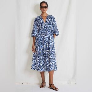 APIECE APART Sun Mesa‎ Midi Dress in Brushed Floral Indigo Size Small NWT